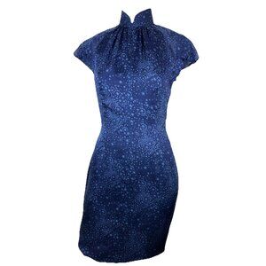 NWT Nos Sz 6  Shanghai Tang Silk Qipao Star Celestial Print Blue